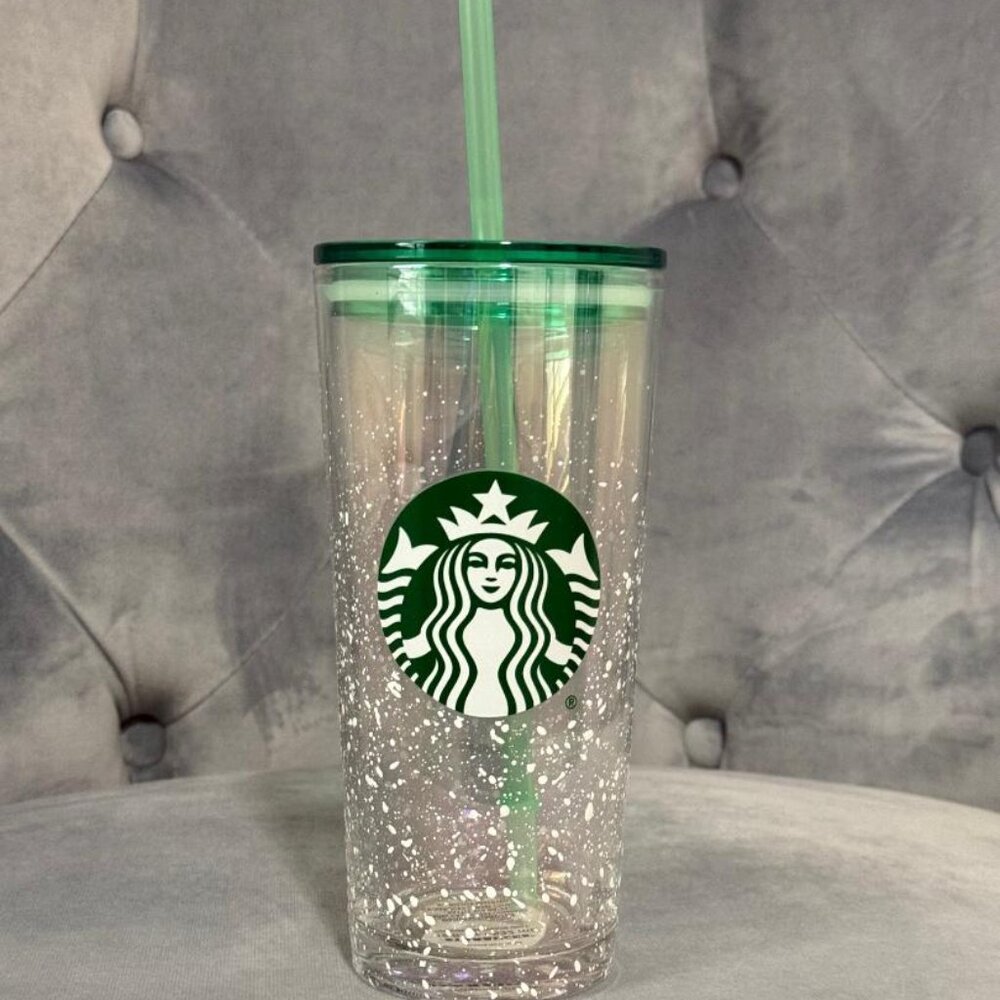 2020 Starbucks Christmas Holiday Snow Glass Tumbler, 18 Oz Cold Cup NWT
